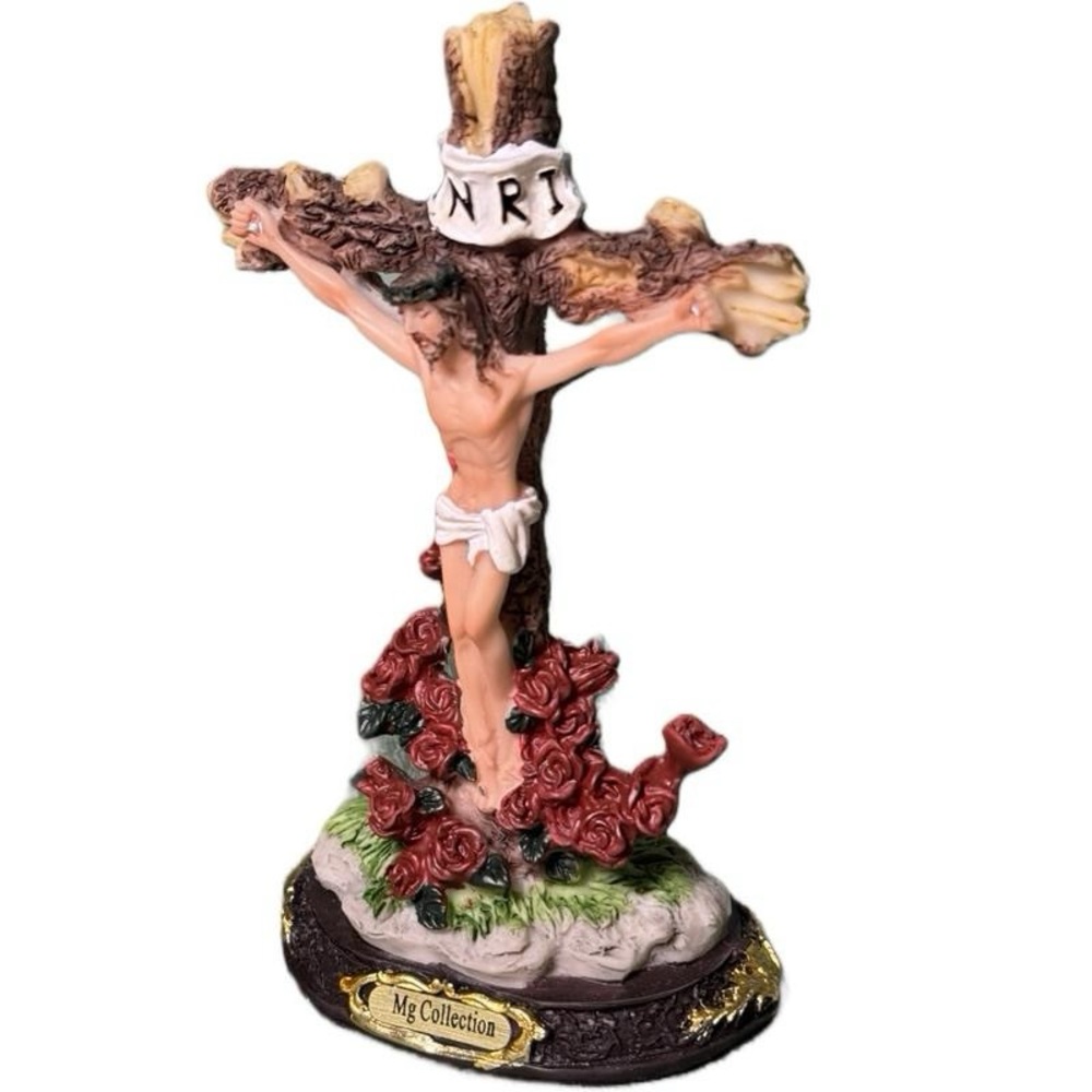 Jesus Crucifix with Red Roses 5 inch